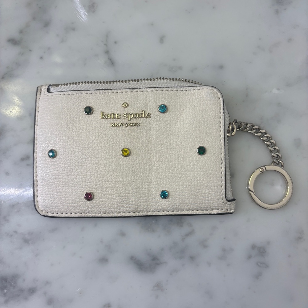 Kate Spade White Wallet with Silver Zipper